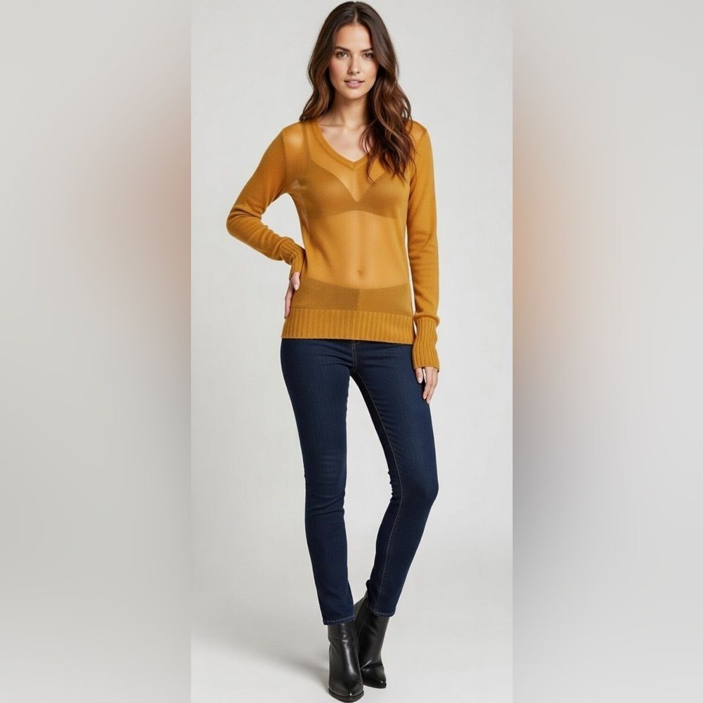 Club Monaco V Neck Lightweight Sweater Tan Orange 500147  Sz S